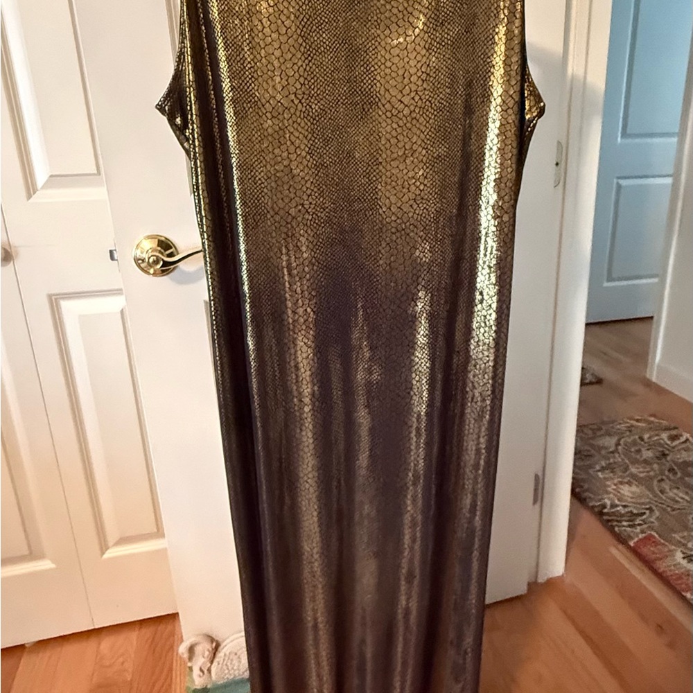 Carole Little Metallic Gold Maxi Dress and Matching Jacket Set